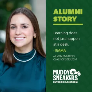 Alumni Story Emma Gilliam with quote, "Learning does not just happen at a desk."